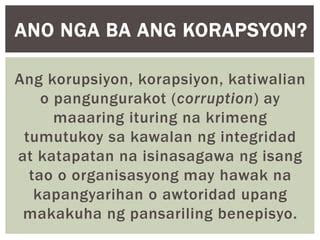 kahulugan ng korapsyon|Korupsiyon sa gobyerno, mala.